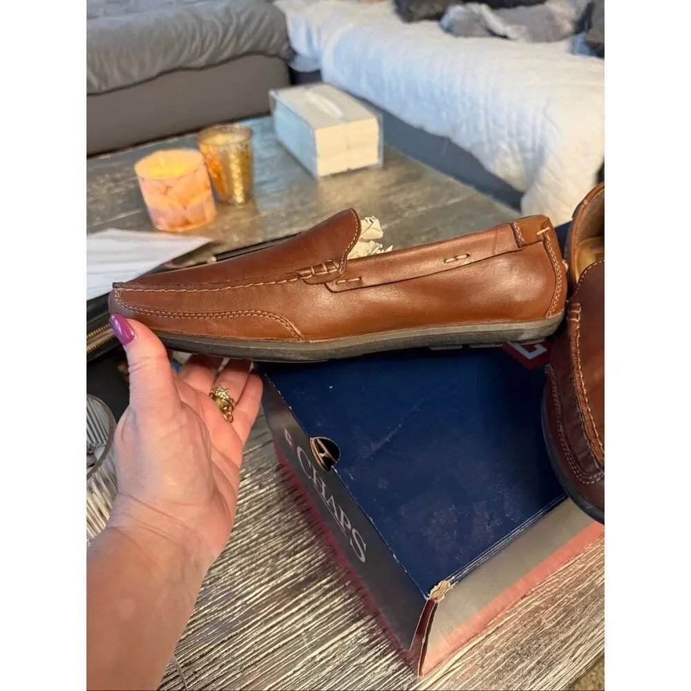 Chaps Bomarc Tan ( Brown) Memory Foam Leather Loafers sz 10